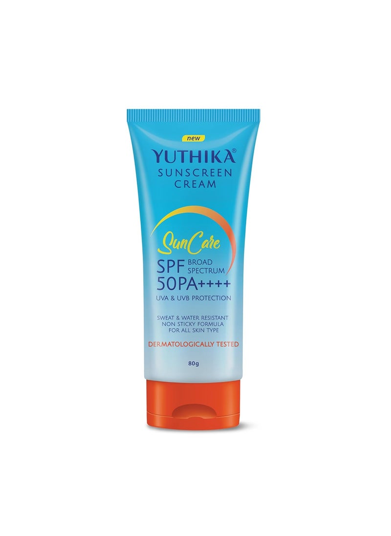 Yuthika Sunscreen SPF 50 PA++++ with UVA & UVB Protection 80g, Dermatologically Tested Sunscreen Cream for Women and Men