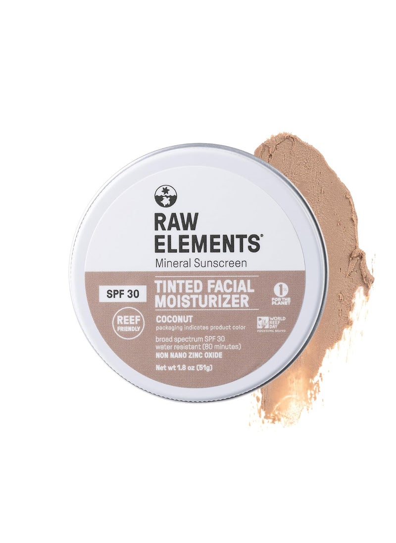 Raw Element Ultra-Moisturizing Tinted Face Cream, Non Toxic Mineral Face Sunscreen, Daily Tinted Moisturizer, Non-Nano Zinc Oxide, Reef Friendly, All Ages, SPF 30, 1.8 oz, Coconut, Pack of 1