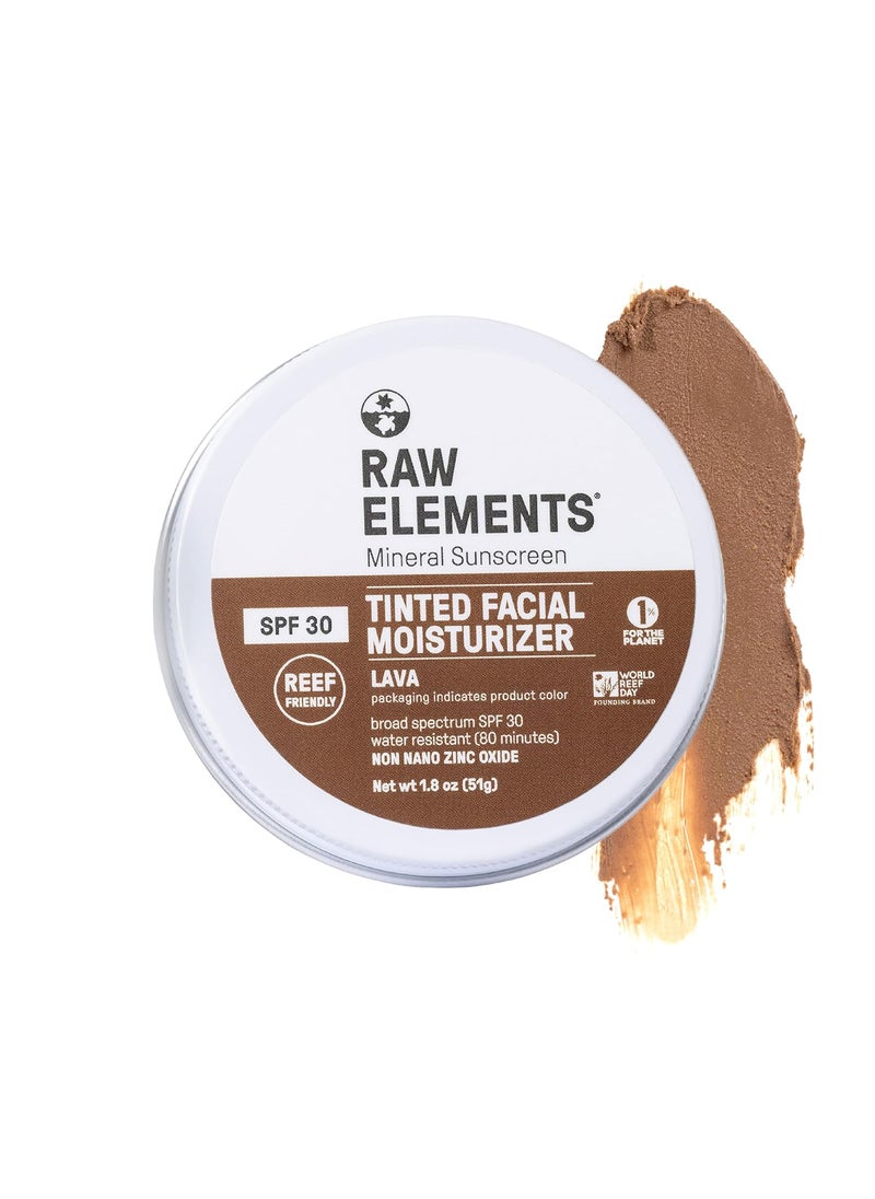 Raw Element Ultra-Moisturizing Tinted Face Cream, Non Toxic Mineral Face Sunscreen, Daily Tinted Moisturizer, Non-Nano Zinc Oxide, Reef Friendly, All Ages, SPF 30, 1.8 oz, Lava, Pack of 1