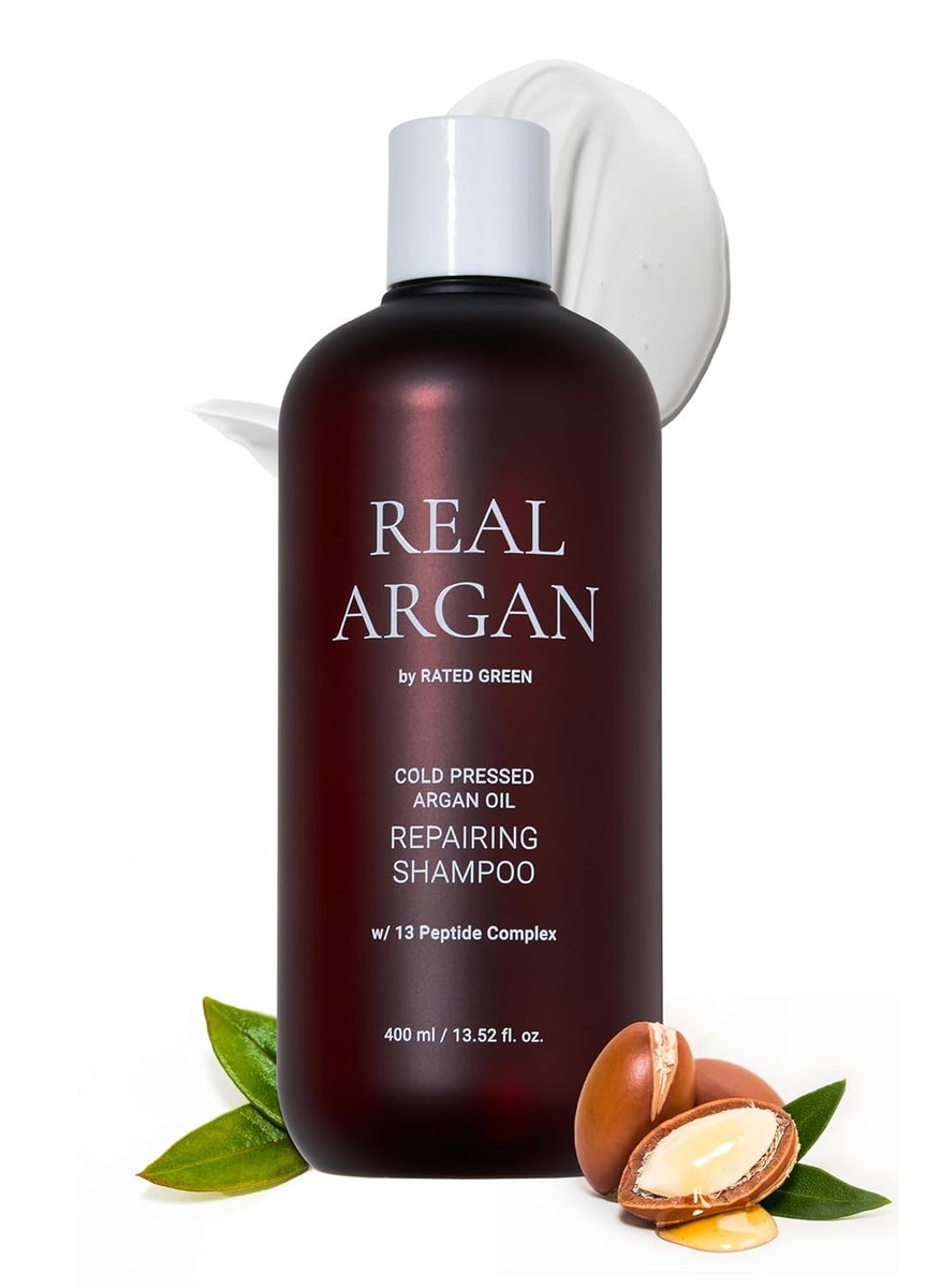RATED GREEN REAL ARGAN Repairing Shampoo - Hair Strengthening Shampoo for Dry Damaged Hair | Organic Shampoo for Men & Women w/ 13 Peptide Complex | Hair Restore Shampoo for Dry Hair (13.52 fl oz)
