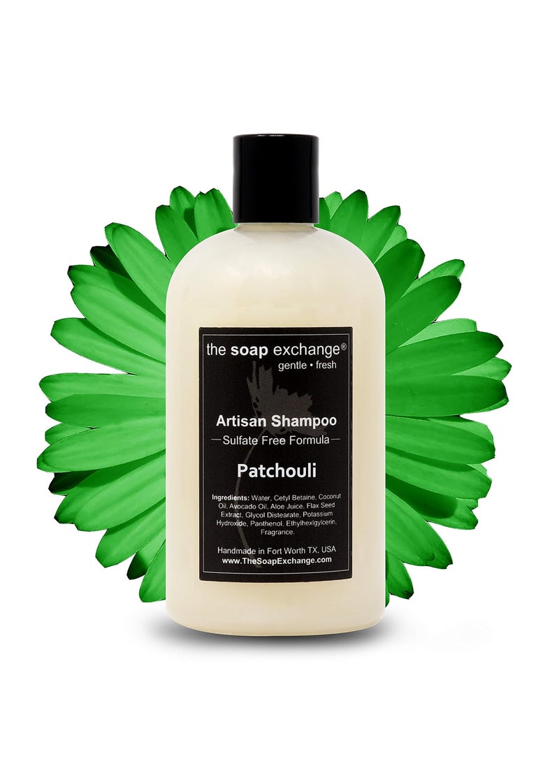 Hair Shampoo - Patchouli Scent - Hand Crafted 12 fl oz / 354 ml Natural Artisan Hair Care, Gentle, Sulfate & Paraben Free, Cleanse, Moisturize, & Protect. Made in the USA.