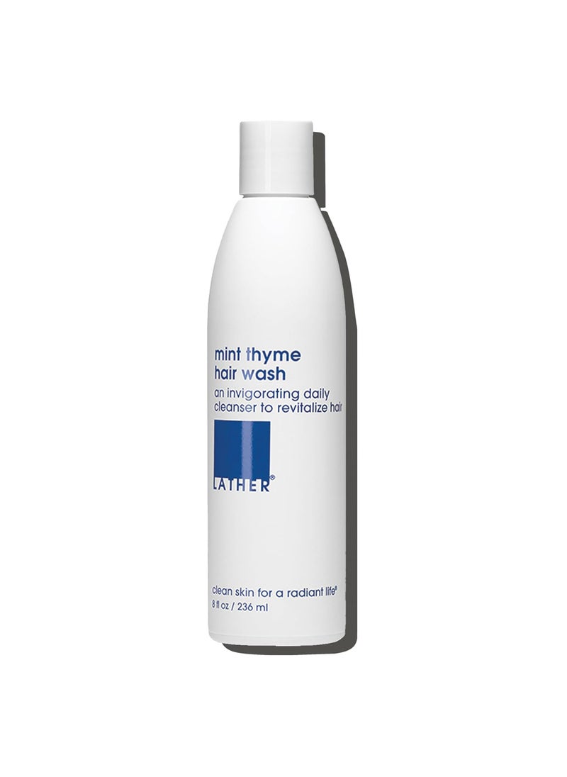 LATHER - Mint Thyme Hair Wash, 8 fl oz - Daily Shampoo & Cleanser - Revitalize Hair - Aloe, Chamomile, Cucumber - Sensitive Skin Safe - Hotel Approved - Vegan & Cruelty Free - Beauty & Hair Care