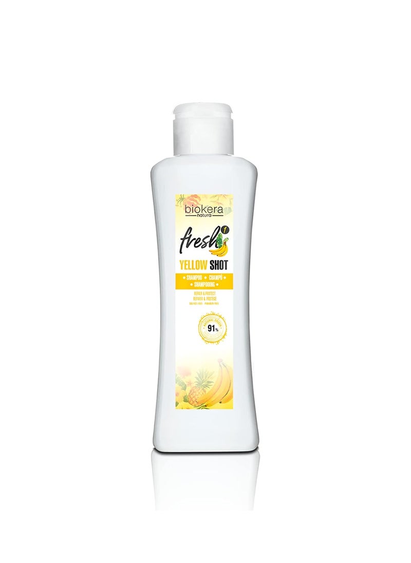 SALERM - Repair Shampoo Yellow Shot - Biokera Fresh - 300 ml - Repairs and Protects - For Shiny, Frizz-Free Hair - Sulfate-Free and Paraben-Free Shampoo