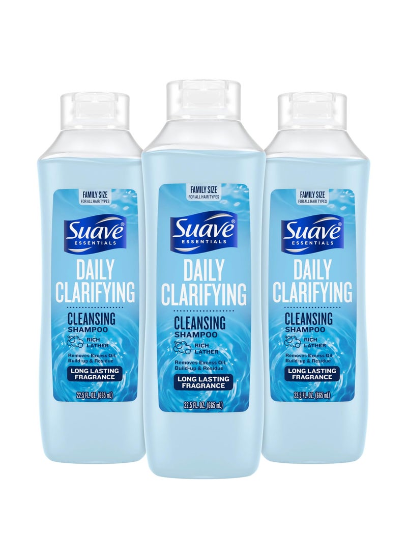 Suave Clarifying Shampoo, Family-Size 3-Pack – pH-Balanced & Hypoallergenic Daily Deep Cleansing Shampoo for Normal to Oily Hair, 22.5 Oz Ea