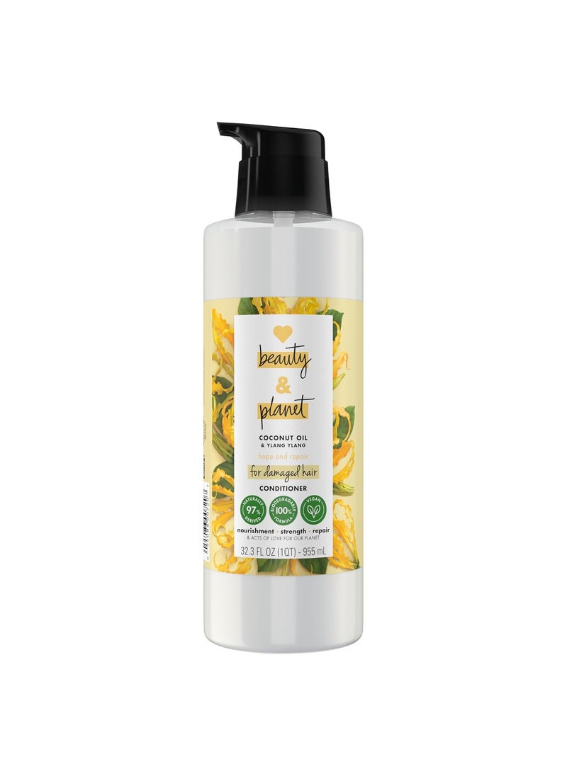 Love Beauty And Planet Conditioner, Hope and Repair for Split Ends, Dry & Damaged Hair Treatment with Coconut Oil & Ylang Ylang, 32.3 oz, Vegan,