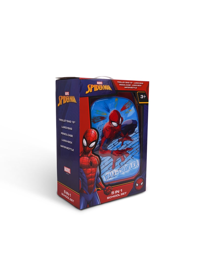 5-In-1 Spiderman Wall Crawler School Trolley Box Set 16 Inches