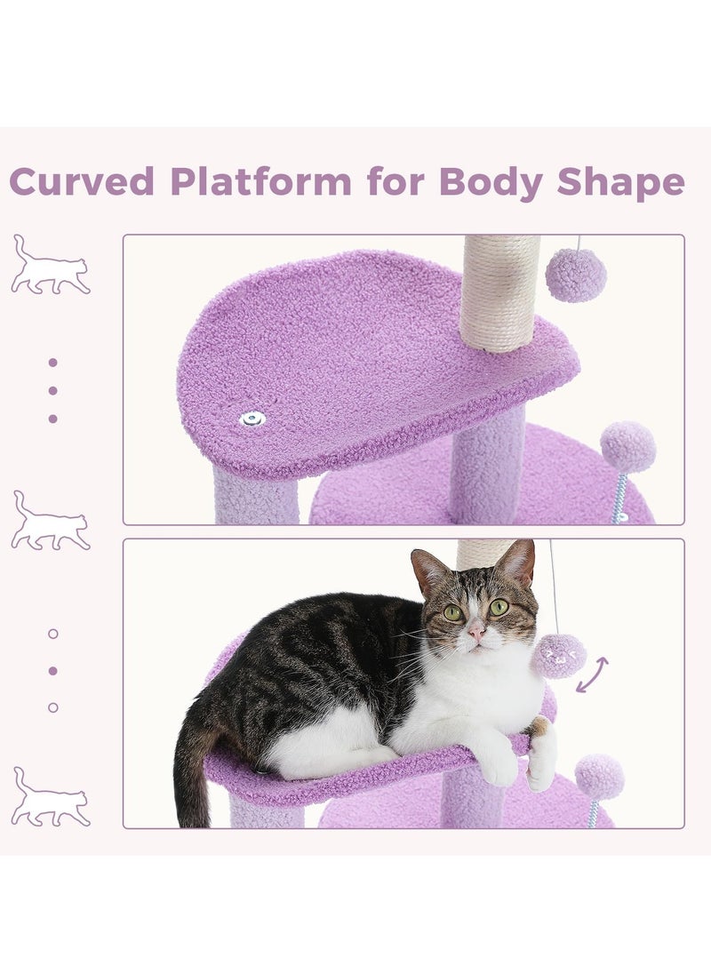 Cat Tree 84cm Purple Flower Cat Tower with Sisal Covered Scratching Post, Cozy Condo, Plush Perches and Fluffy Balls for Indoor Cats