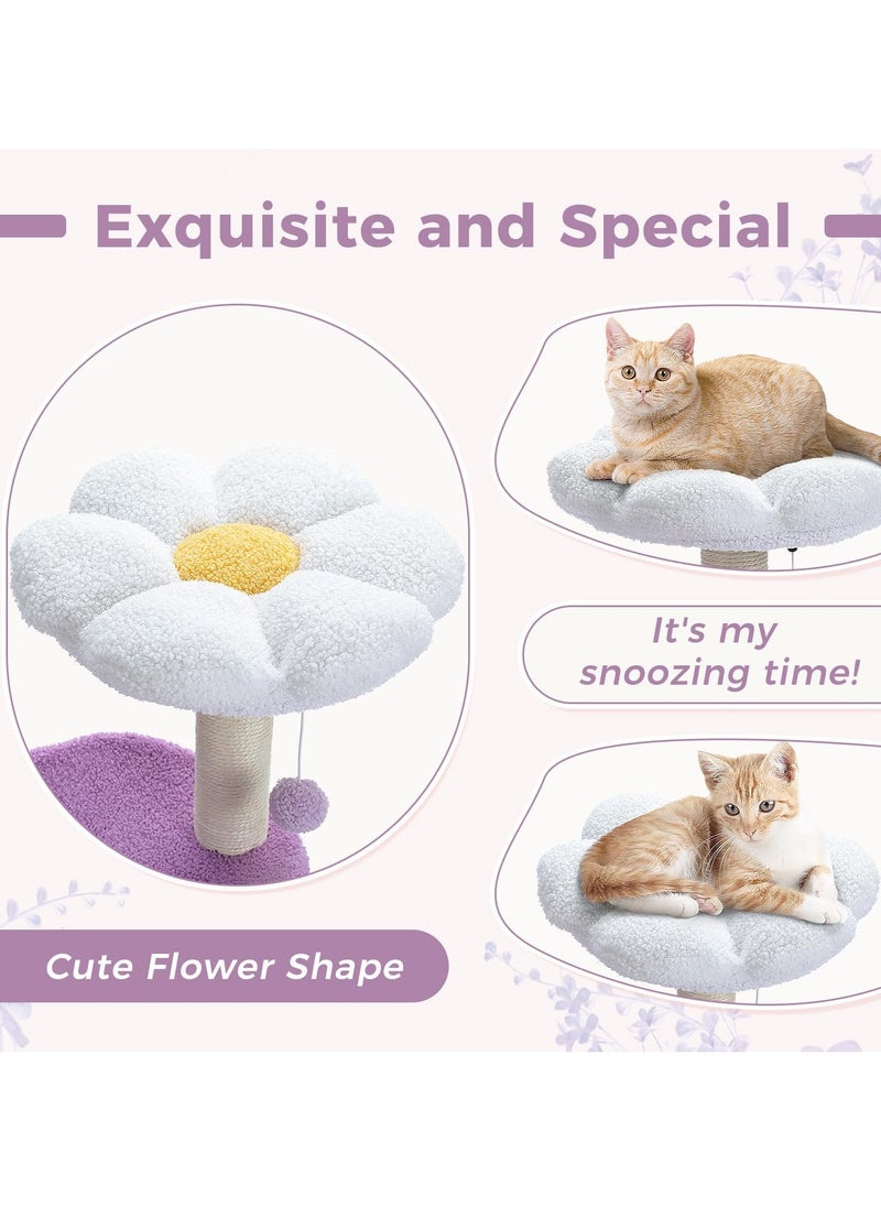 Cat Tree 84cm Purple Flower Cat Tower with Sisal Covered Scratching Post, Cozy Condo, Plush Perches and Fluffy Balls for Indoor Cats