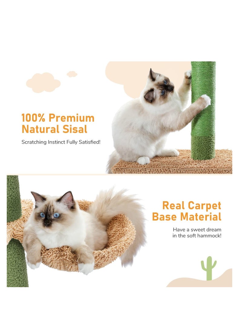 Cactus Cat Tree Floor to Ceiling Cat Tower with Audjstable Height(241-273 cm), 5 Tiers Cat Climbing Activity Center with Cozy Hammock, Platforms and Dangling Balls for Indoor Cats