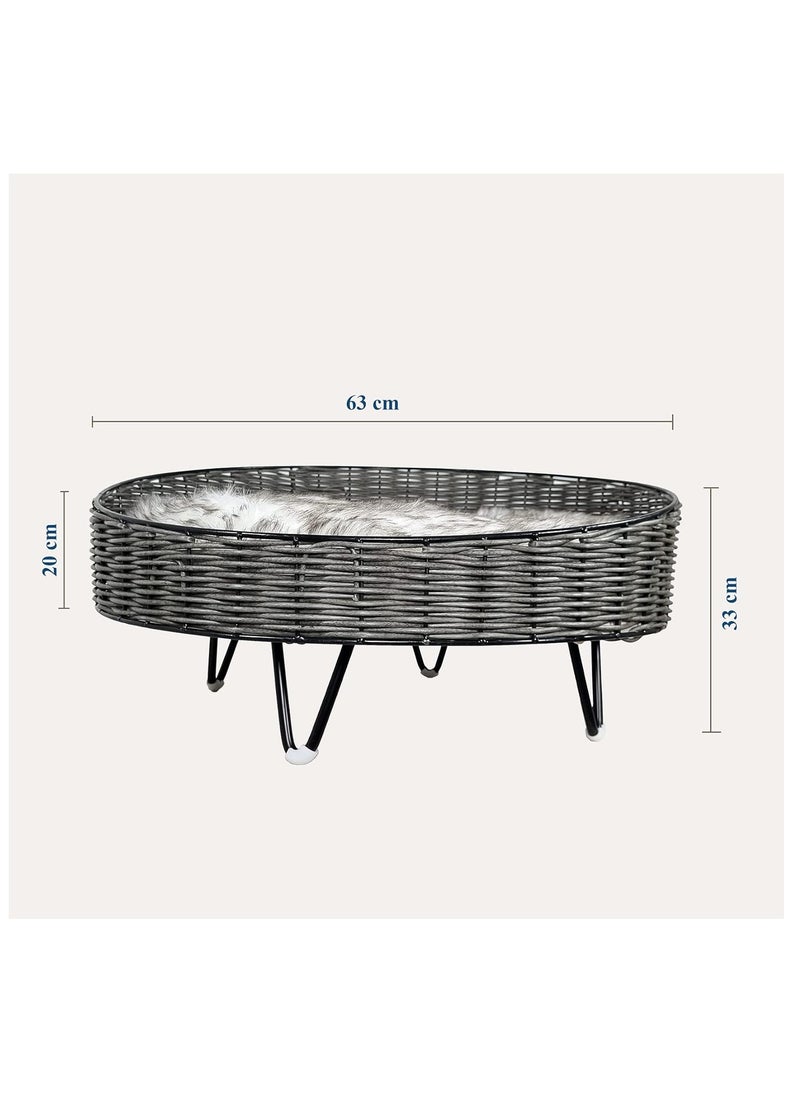 Cat bed with Round Design, Durable and Super soft, Removable cushion, Stylish and Idea for Indoor Use, 63 cm Round cat bed, Portable, Easy to move and Cat sleeping cushion, (Black & Dark grey)
