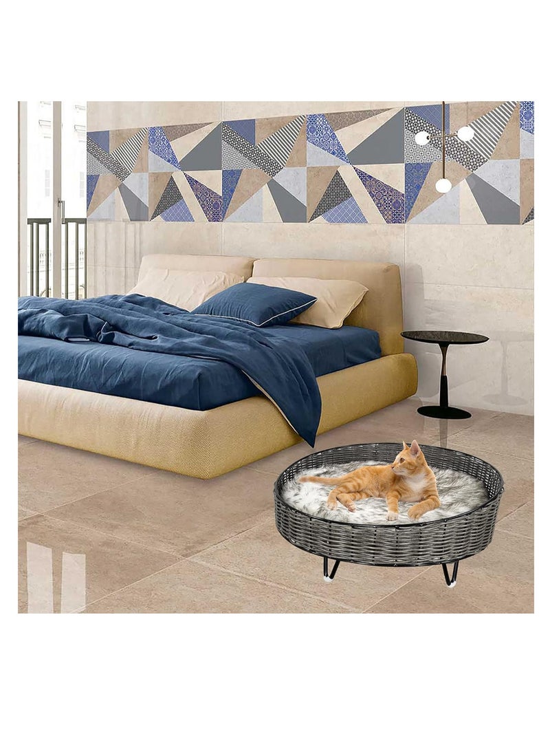 Cat bed with Round Design, Durable and Super soft, Removable cushion, Stylish and Idea for Indoor Use, 63 cm Round cat bed, Portable, Easy to move and Cat sleeping cushion, (Black & Dark grey)