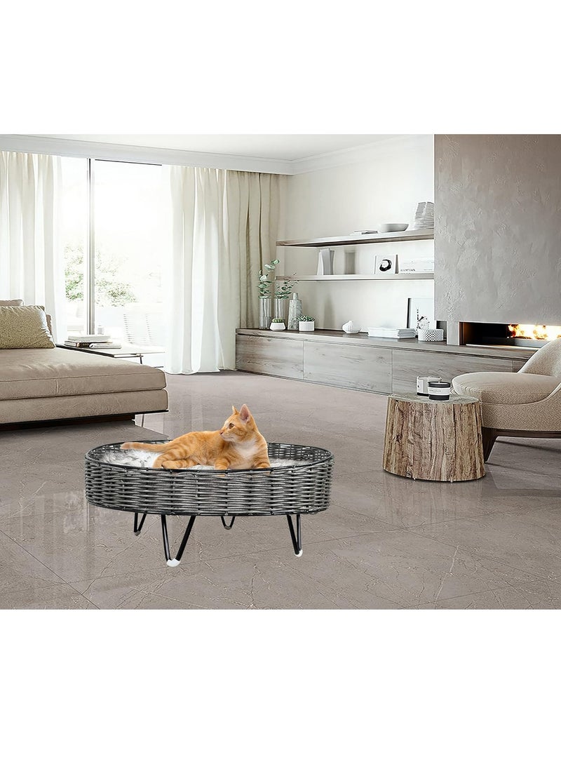 Cat bed with Round Design, Durable and Super soft, Removable cushion, Stylish and Idea for Indoor Use, 63 cm Round cat bed, Portable, Easy to move and Cat sleeping cushion, (Black & Dark grey)