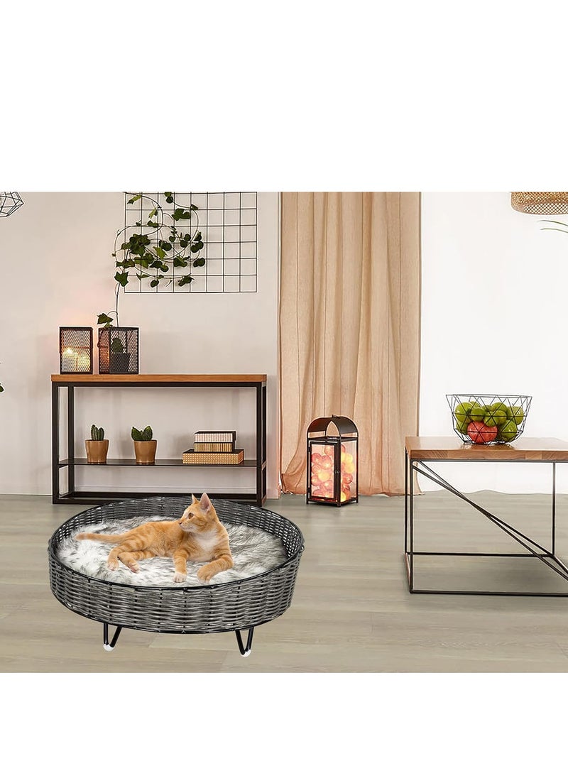 Cat bed with Round Design, Durable and Super soft, Removable cushion, Stylish and Idea for Indoor Use, 63 cm Round cat bed, Portable, Easy to move and Cat sleeping cushion, (Black & Dark grey)