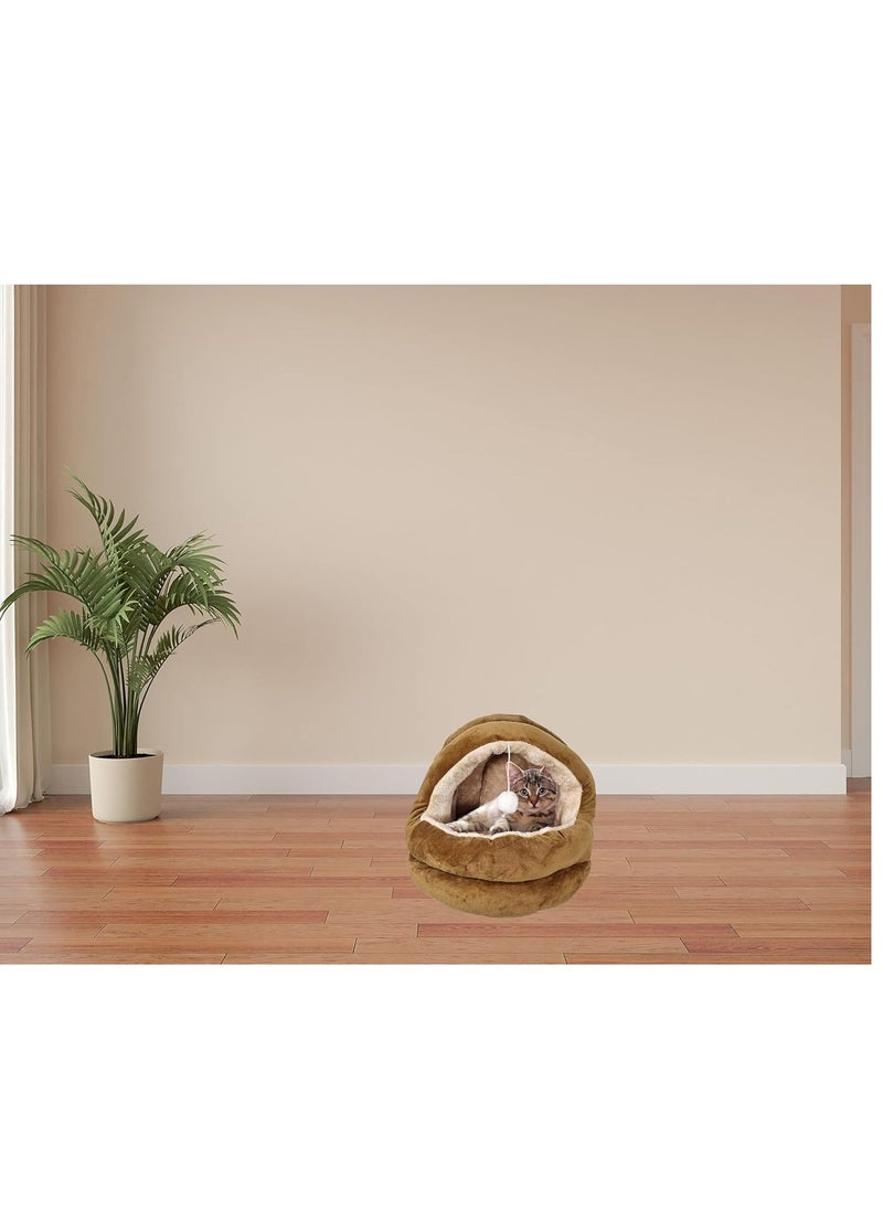 Cat bed with Cushion design, Plush and Super soft, 8 cm Cozy kitten bed, Washable cat cushion, Comfortable, Warm and Soft fabric, Lightweight Pet cushion, Easy to clean, and Indoor use, (Brown)