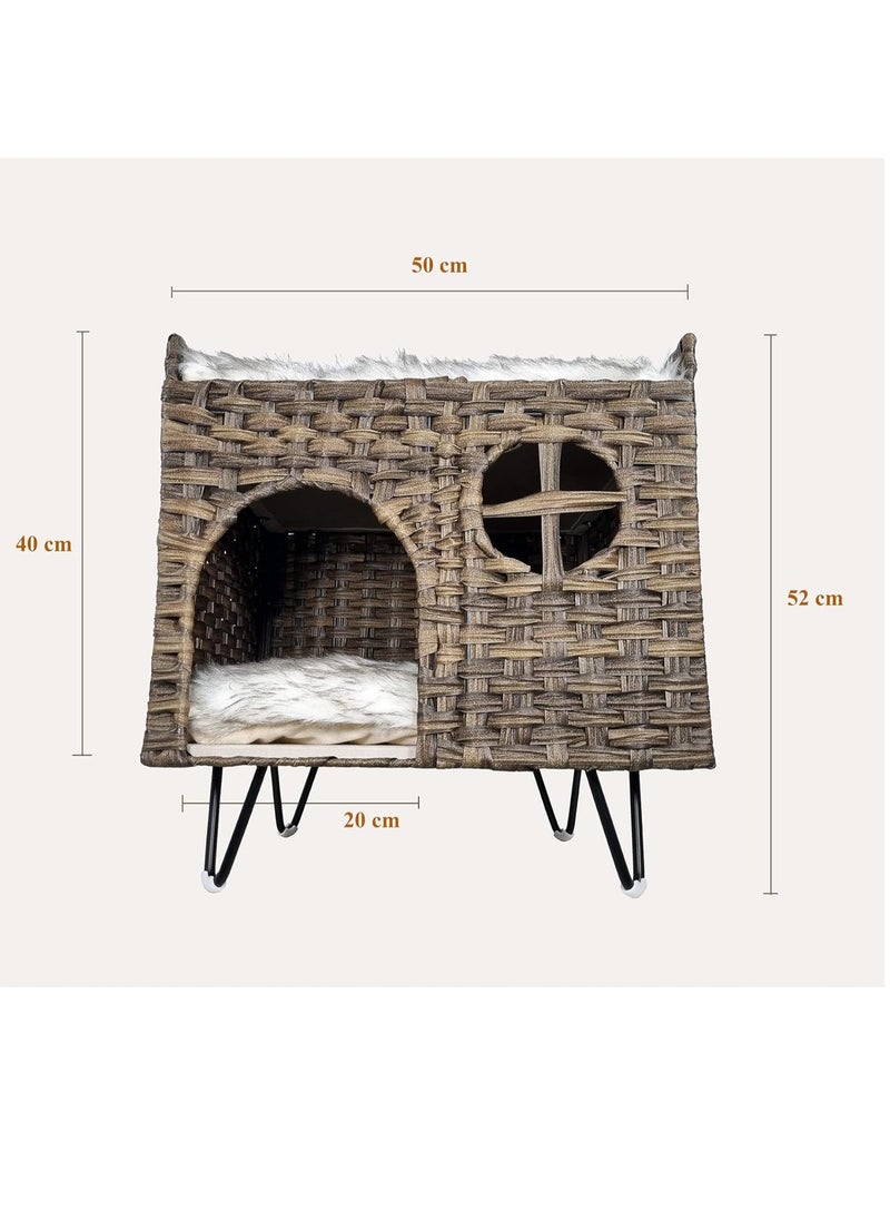 Dark Brown & Black Cat Bed - Cozy Square Design, Stylish and Easy to Clean, Warm and Soft Kitten Bed for Indoor Use (52 cm Height)
