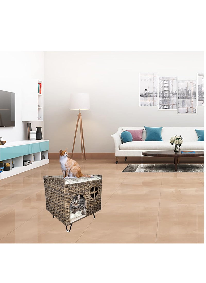Dark Brown & Black Cat Bed - Cozy Square Design, Stylish and Easy to Clean, Warm and Soft Kitten Bed for Indoor Use (52 cm Height)