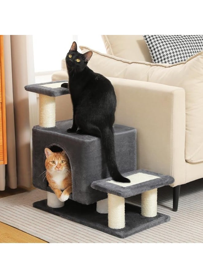 Cat Tower, Mini Cat Tower, Pet Stair Step, Low, Cat Claw Sharpening, Stylish, Slim, Cute, Bed, Kittens, Senior Cats, Stationary, Space-Saving, Easy to Assemble, Stable-Dark Grey
