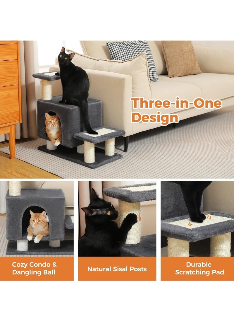 Cat Tower, Mini Cat Tower, Pet Stair Step, Low, Cat Claw Sharpening, Stylish, Slim, Cute, Bed, Kittens, Senior Cats, Stationary, Space-Saving, Easy to Assemble, Stable-Dark Grey