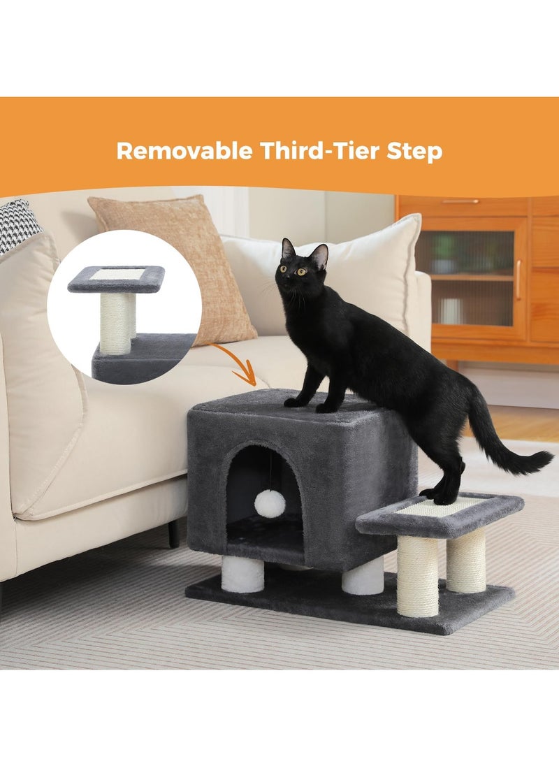 Cat Tower, Mini Cat Tower, Pet Stair Step, Low, Cat Claw Sharpening, Stylish, Slim, Cute, Bed, Kittens, Senior Cats, Stationary, Space-Saving, Easy to Assemble, Stable-Dark Grey
