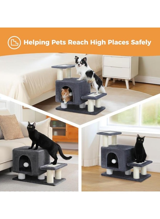 Cat Tower, Mini Cat Tower, Pet Stair Step, Low, Cat Claw Sharpening, Stylish, Slim, Cute, Bed, Kittens, Senior Cats, Stationary, Space-Saving, Easy to Assemble, Stable-Dark Grey