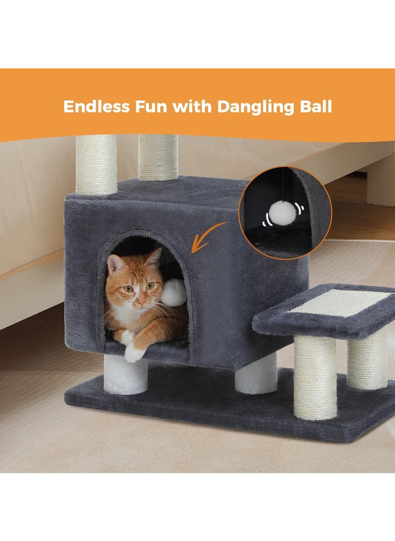 Cat Tower, Mini Cat Tower, Pet Stair Step, Low, Cat Claw Sharpening, Stylish, Slim, Cute, Bed, Kittens, Senior Cats, Stationary, Space-Saving, Easy to Assemble, Stable-Dark Grey