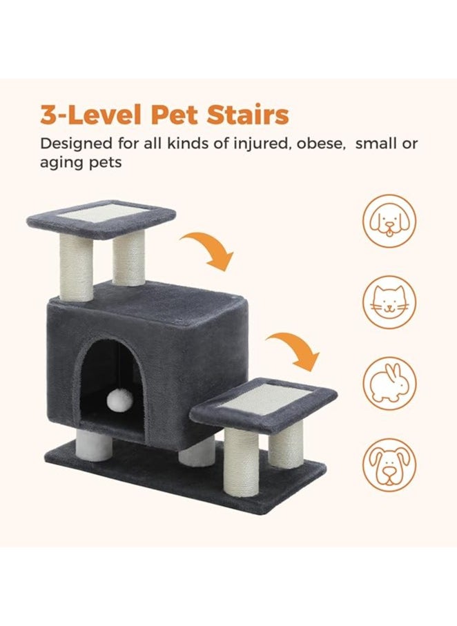 Cat Tower, Mini Cat Tower, Pet Stair Step, Low, Cat Claw Sharpening, Stylish, Slim, Cute, Bed, Kittens, Senior Cats, Stationary, Space-Saving, Easy to Assemble, Stable-Dark Grey