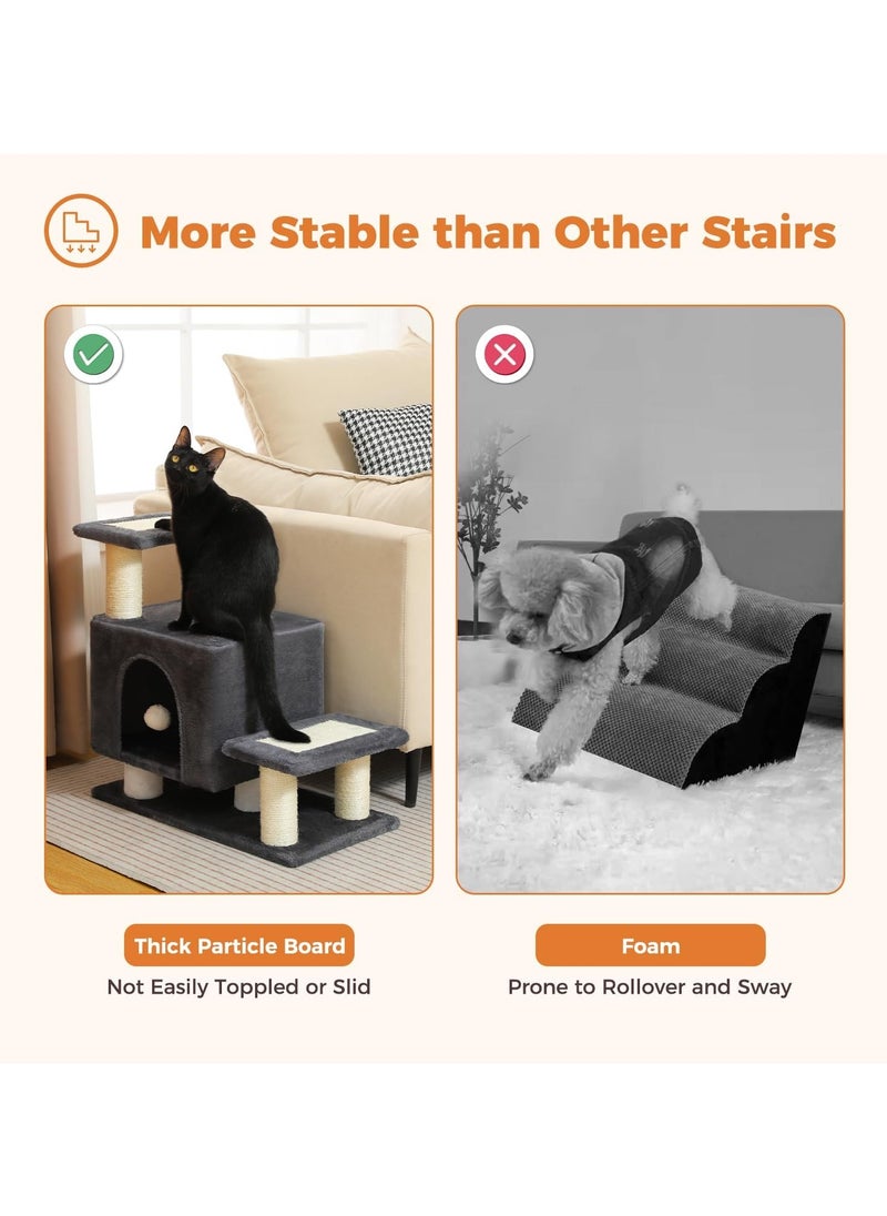 Cat Tower, Mini Cat Tower, Pet Stair Step, Low, Cat Claw Sharpening, Stylish, Slim, Cute, Bed, Kittens, Senior Cats, Stationary, Space-Saving, Easy to Assemble, Stable-Dark Grey
