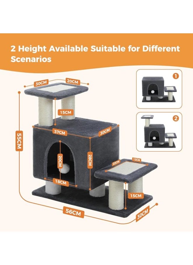 Cat Tower, Mini Cat Tower, Pet Stair Step, Low, Cat Claw Sharpening, Stylish, Slim, Cute, Bed, Kittens, Senior Cats, Stationary, Space-Saving, Easy to Assemble, Stable-Dark Grey