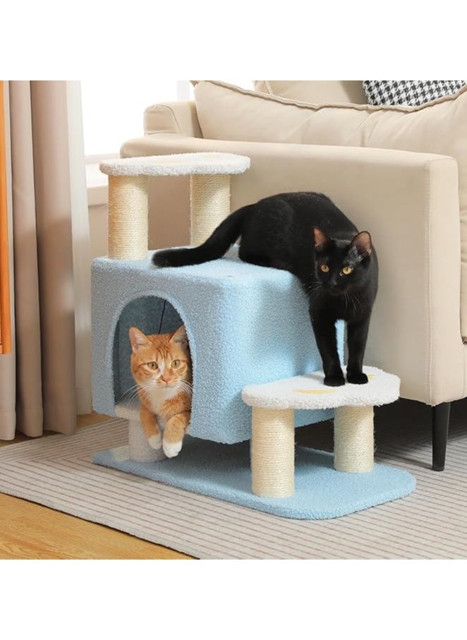 Cat Tower, Mini Cat Tower, Pet Stair Step, Low, Cat Claw Sharpening, Stylish, Slim, Cute, Bed, Kittens, Senior Cats, Stationary, Space-Saving, Easy to Assemble, Stable-Blue