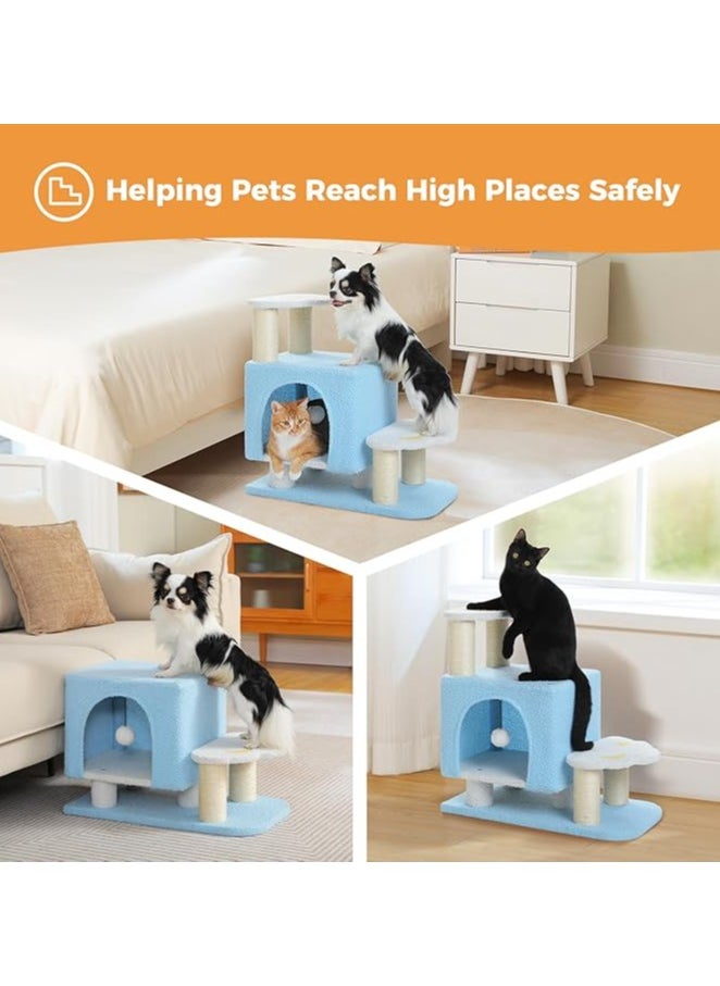 Cat Tower, Mini Cat Tower, Pet Stair Step, Low, Cat Claw Sharpening, Stylish, Slim, Cute, Bed, Kittens, Senior Cats, Stationary, Space-Saving, Easy to Assemble, Stable-Blue