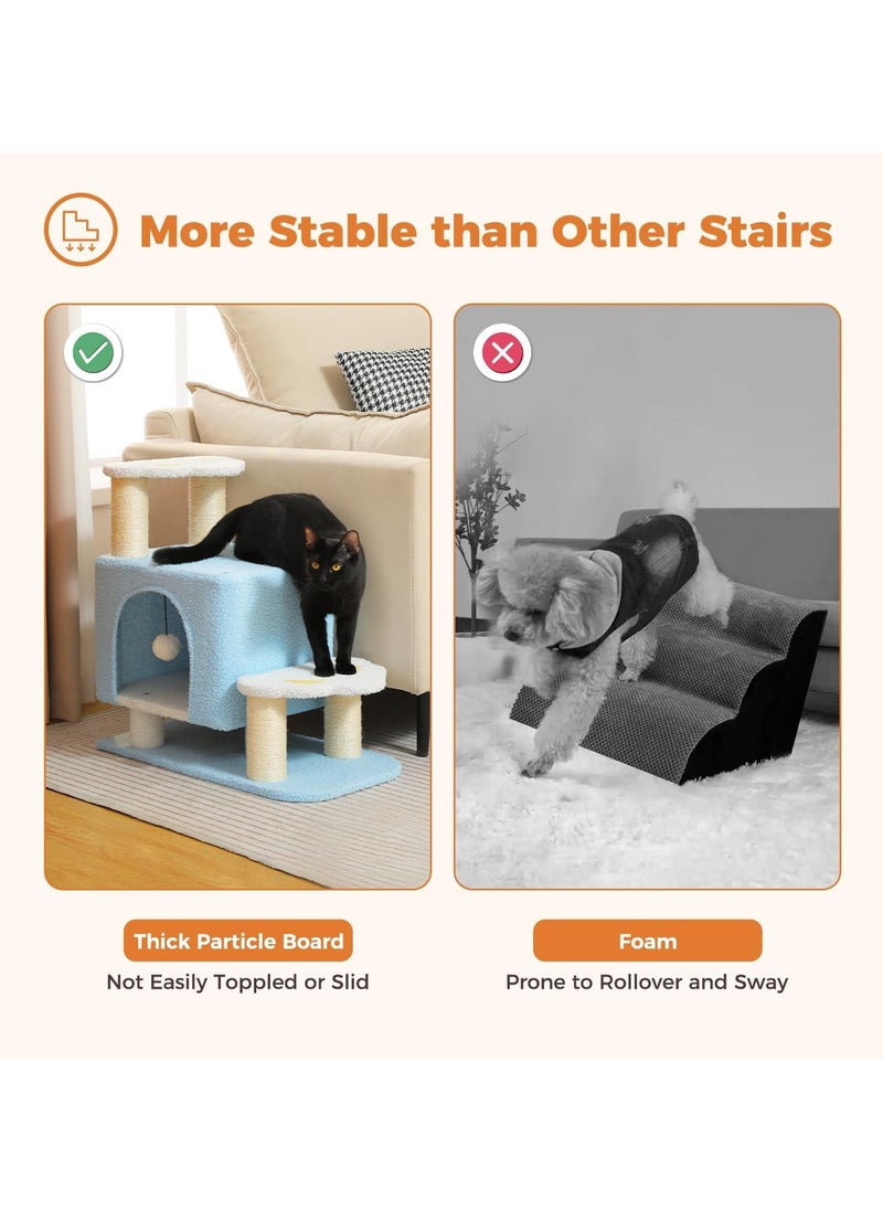 Cat Tower, Mini Cat Tower, Pet Stair Step, Low, Cat Claw Sharpening, Stylish, Slim, Cute, Bed, Kittens, Senior Cats, Stationary, Space-Saving, Easy to Assemble, Stable-Blue