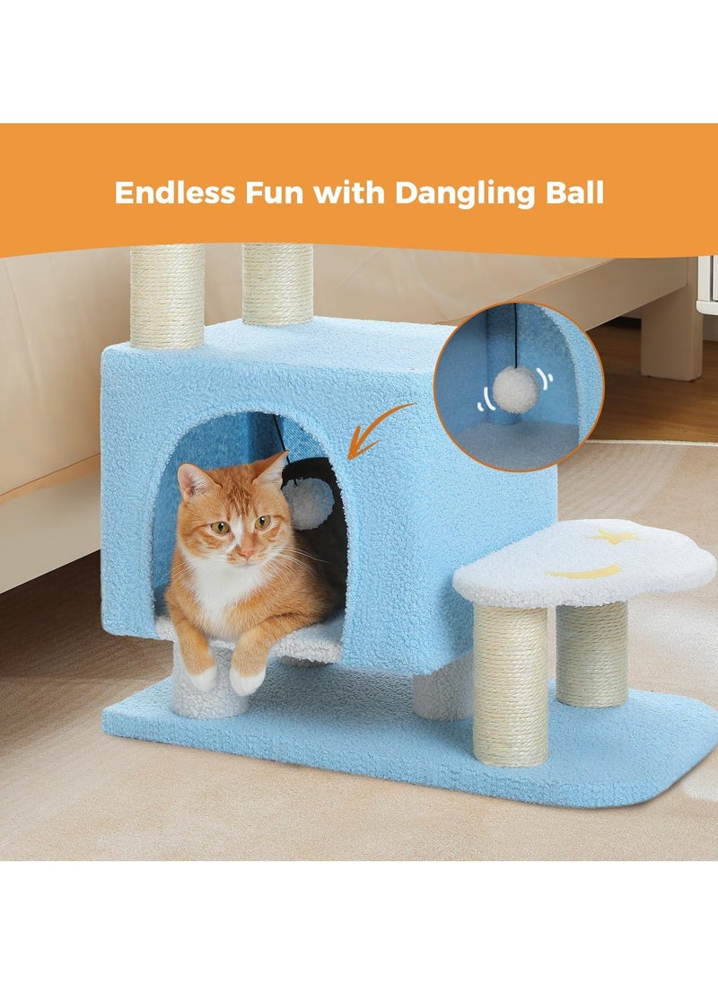Cat Tower, Mini Cat Tower, Pet Stair Step, Low, Cat Claw Sharpening, Stylish, Slim, Cute, Bed, Kittens, Senior Cats, Stationary, Space-Saving, Easy to Assemble, Stable-Blue