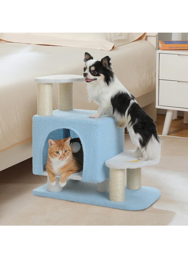 Cat Tower, Mini Cat Tower, Pet Stair Step, Low, Cat Claw Sharpening, Stylish, Slim, Cute, Bed, Kittens, Senior Cats, Stationary, Space-Saving, Easy to Assemble, Stable-Blue