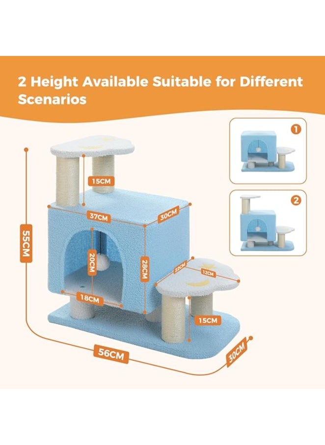 Cat Tower, Mini Cat Tower, Pet Stair Step, Low, Cat Claw Sharpening, Stylish, Slim, Cute, Bed, Kittens, Senior Cats, Stationary, Space-Saving, Easy to Assemble, Stable-Blue