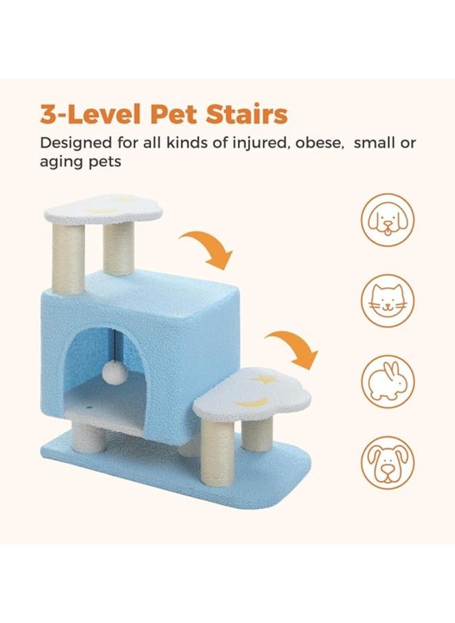 Cat Tower, Mini Cat Tower, Pet Stair Step, Low, Cat Claw Sharpening, Stylish, Slim, Cute, Bed, Kittens, Senior Cats, Stationary, Space-Saving, Easy to Assemble, Stable-Blue