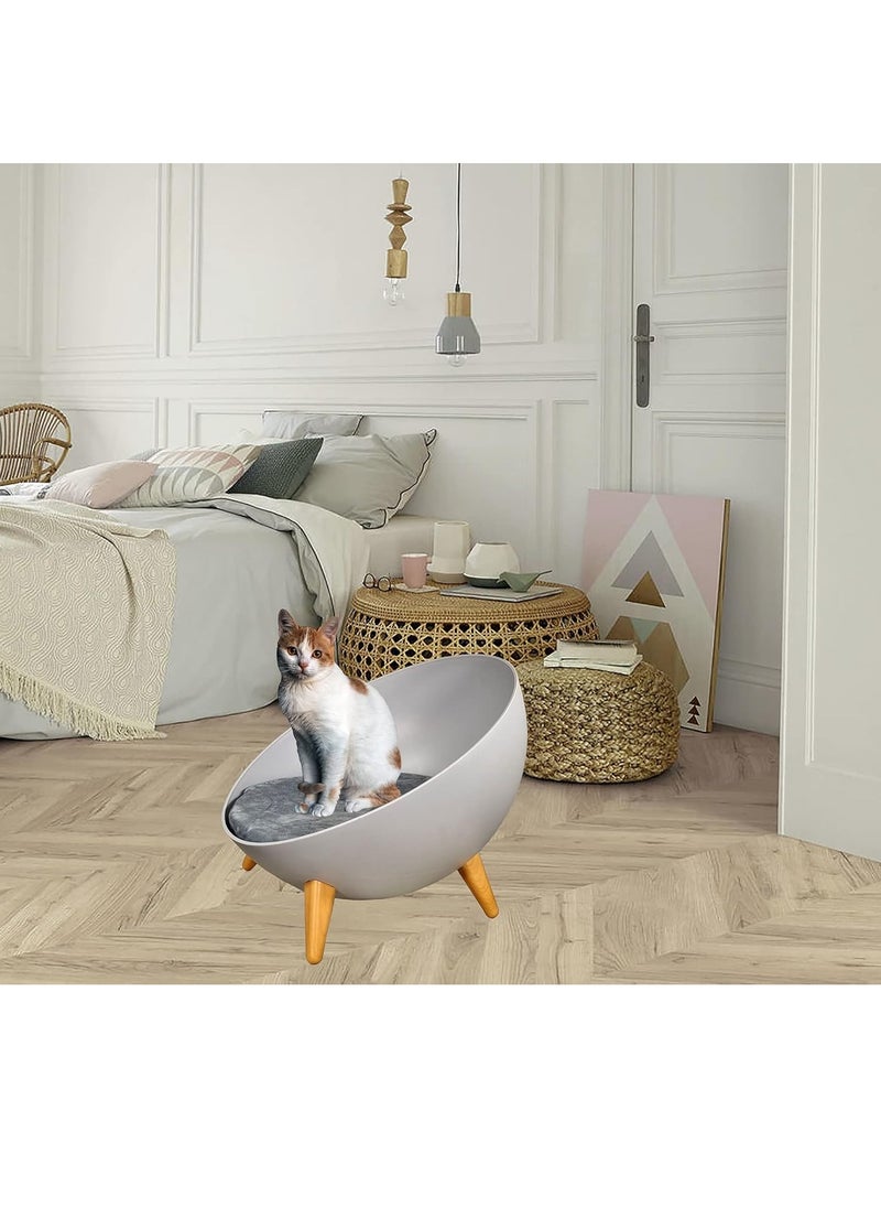 Cat, Kitten, Pet Bed, Hard Plastic Round Bed With Stand, Cozy Cats, Soft And Warmth Cushion, Portable, Easy To Clean, Indoor, Light Pink & Dark Yellow Color, 40 Cm Diameter