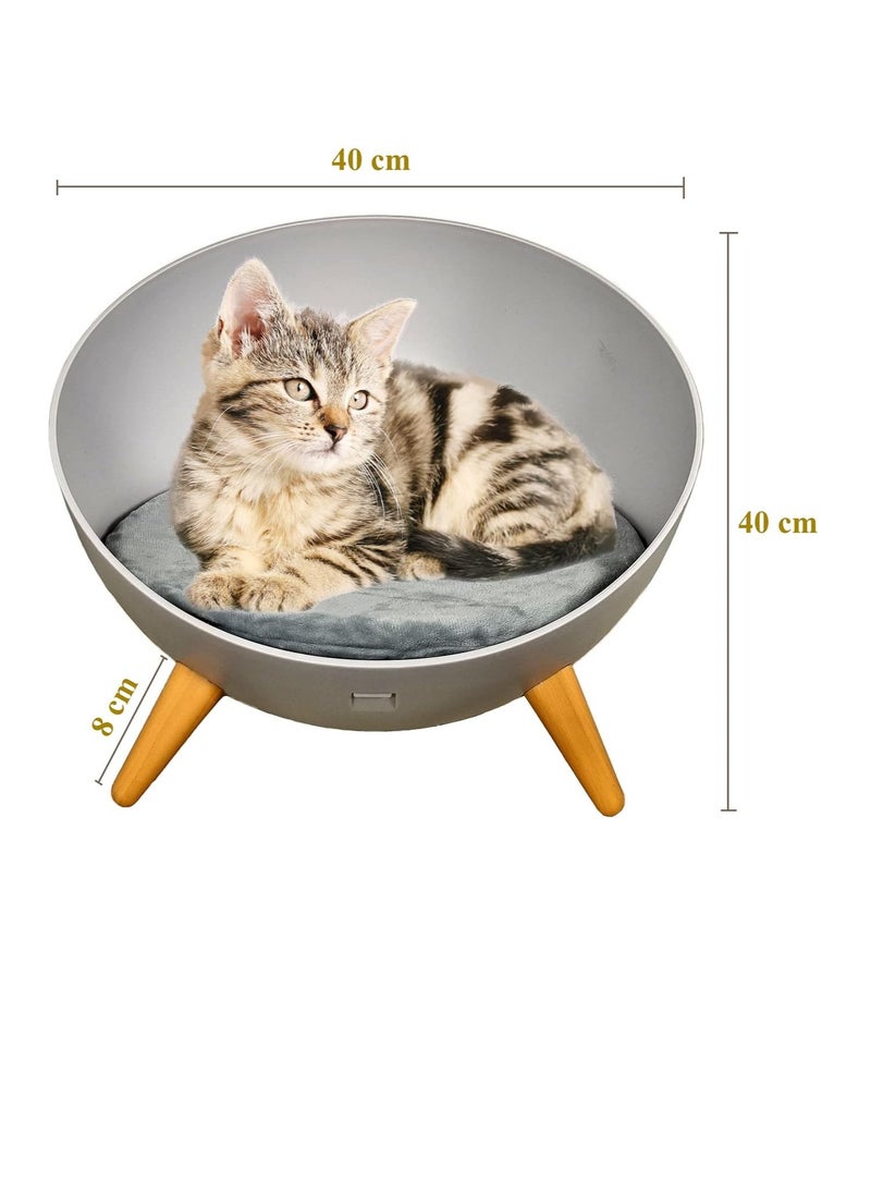 Cat, Kitten, Pet Bed, Hard Plastic Round Bed With Stand, Cozy Cats, Soft And Warmth Cushion, Portable, Easy To Clean, Indoor, Light Pink & Dark Yellow Color, 40 Cm Diameter