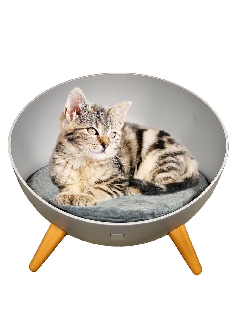 Cat, Kitten, Pet Bed, Hard Plastic Round Bed With Stand, Cozy Cats, Soft And Warmth Cushion, Portable, Easy To Clean, Indoor, Light Pink & Dark Yellow Color, 40 Cm Diameter