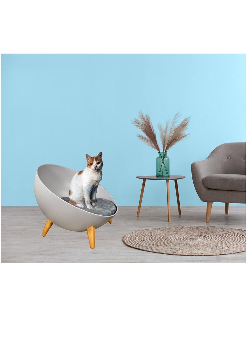 Cat, Kitten, Pet Bed, Hard Plastic Round Bed With Stand, Cozy Cats, Soft And Warmth Cushion, Portable, Easy To Clean, Indoor, Light Pink & Dark Yellow Color, 40 Cm Diameter