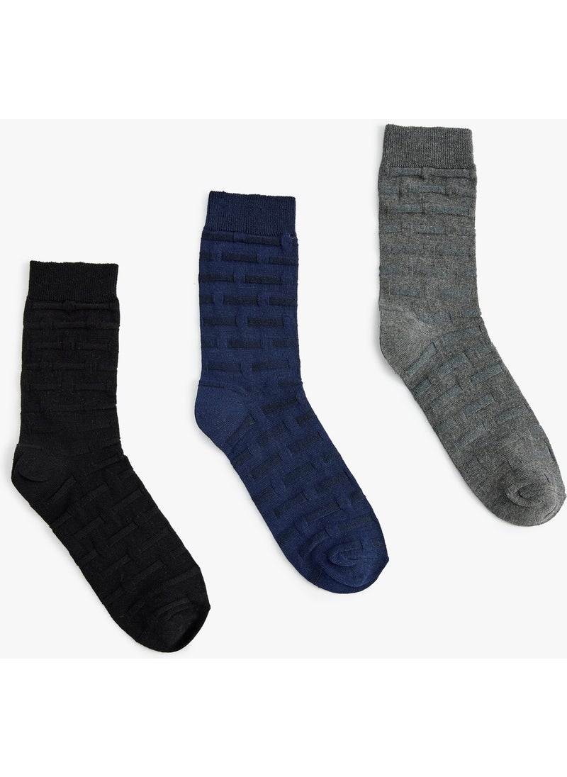 Socks Set of 3 Textured Cotton Blended Socks
