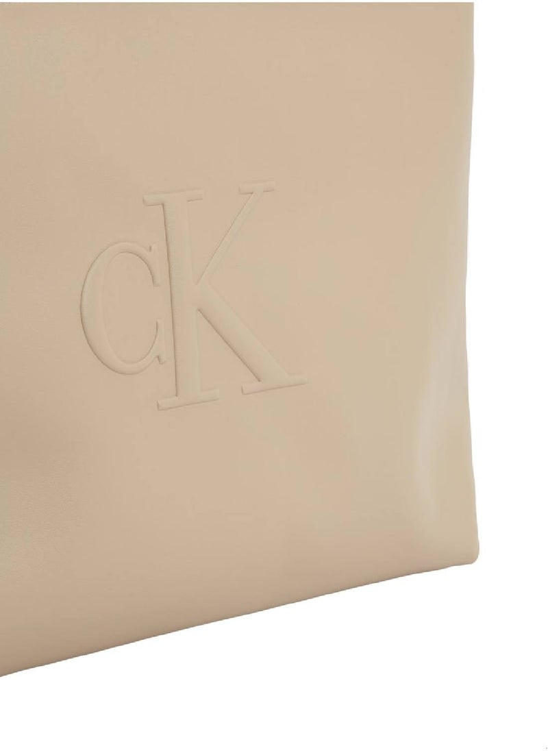 Women's Tote Bag - Faux Leather, Beige