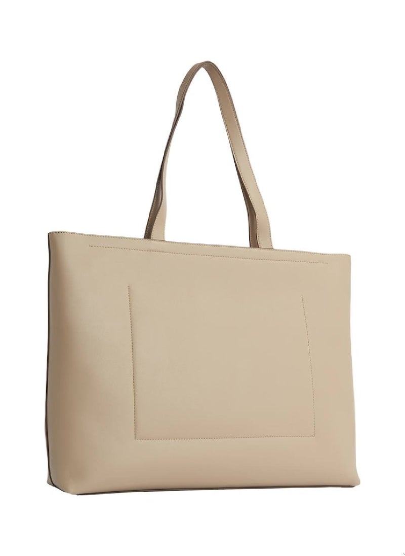 Women's Tote Bag - Faux Leather, Beige