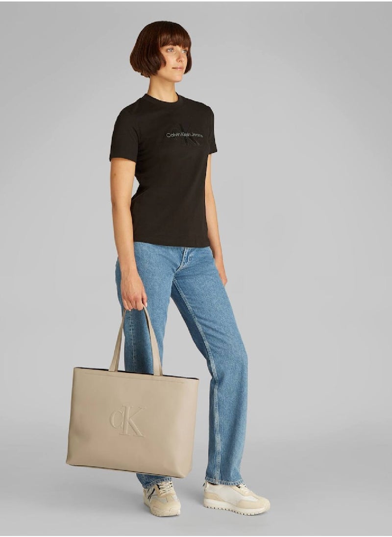 Women's Tote Bag - Faux Leather, Beige