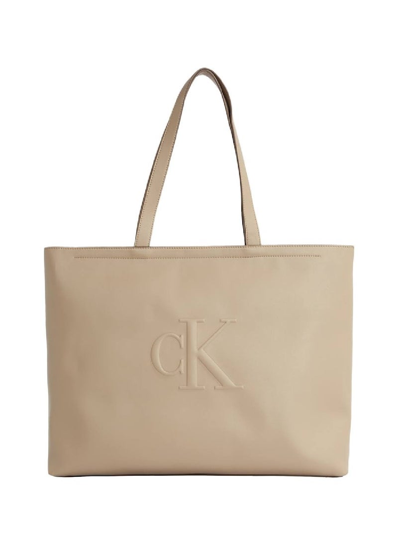 Women's Tote Bag - Faux Leather, Beige