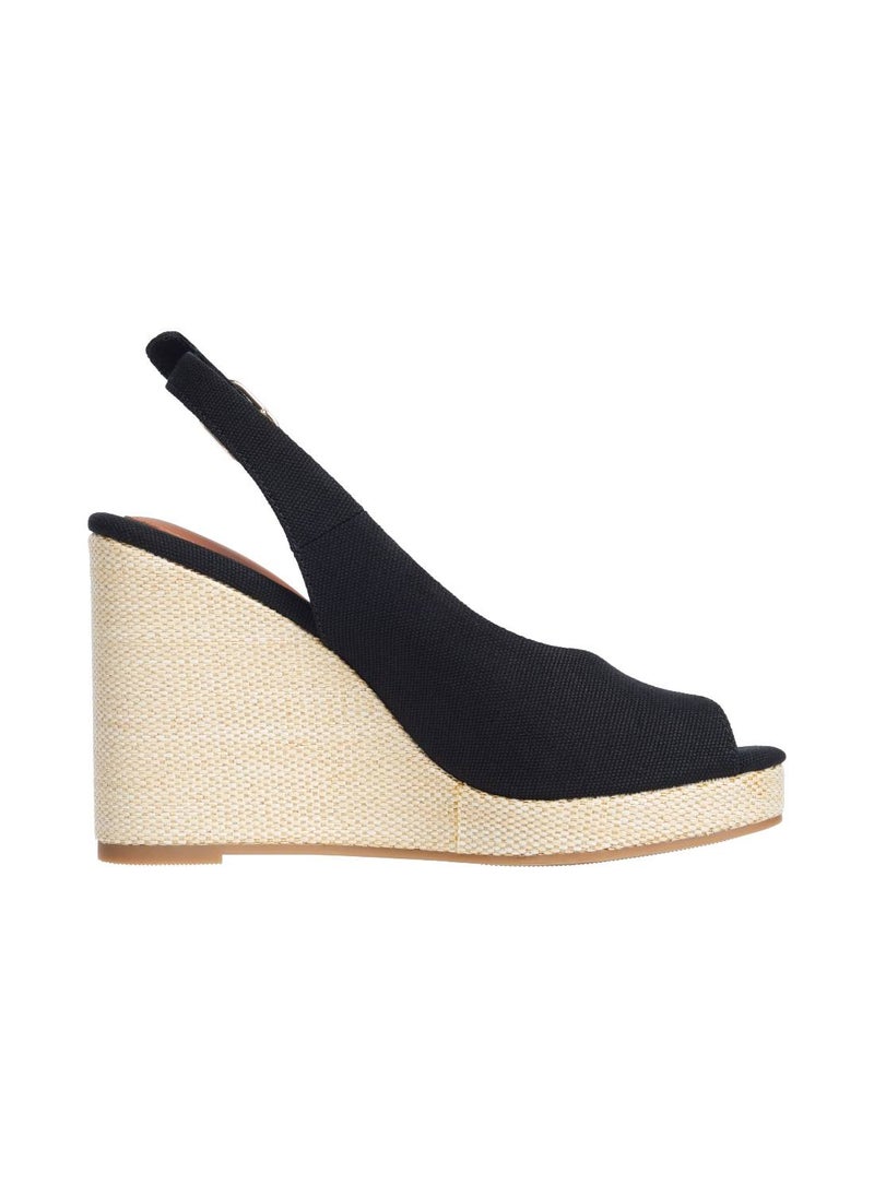 Women's High Wedge Espandrille - Cotton, Black