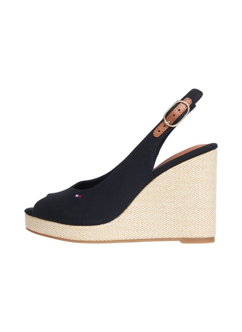 Women's High Wedge Espandrille - Cotton, Black