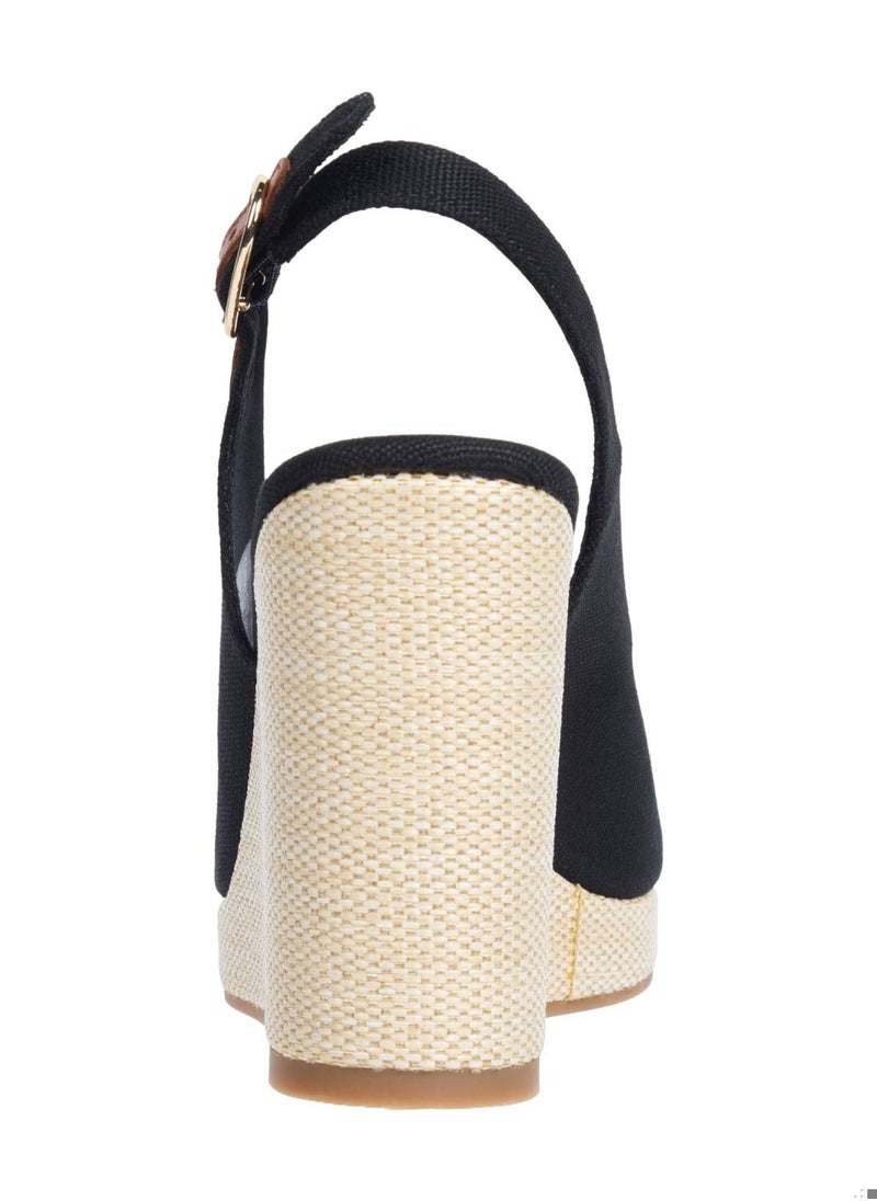 Women's High Wedge Espandrille - Cotton, Black