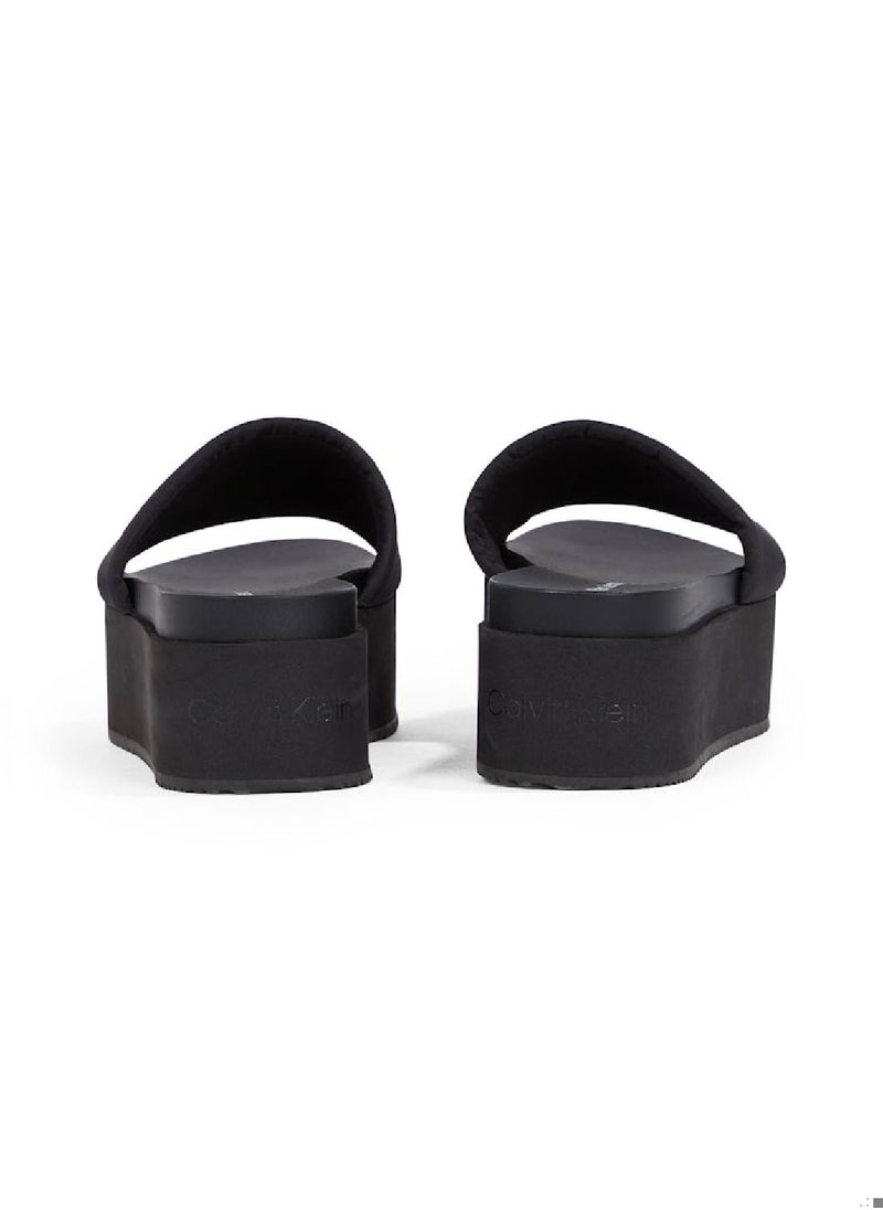 Women's Platform Wedge Sandals - Polyester, Black