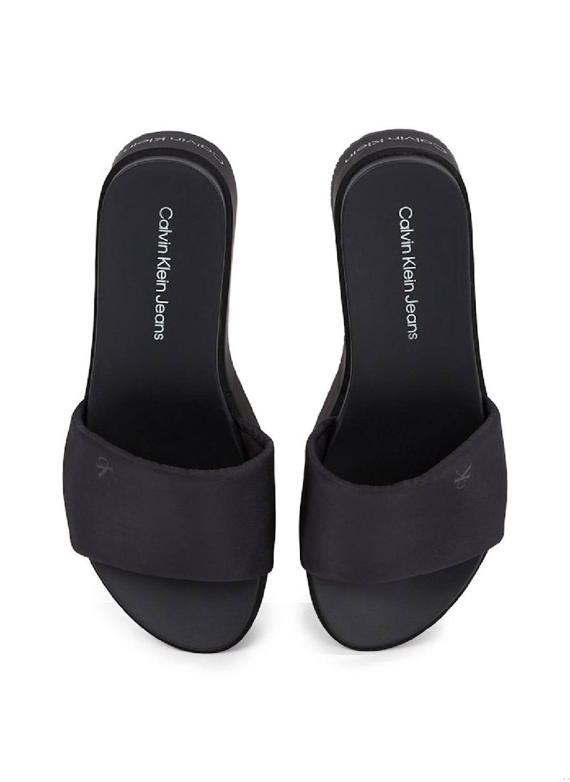 Women's Platform Wedge Sandals - Polyester, Black
