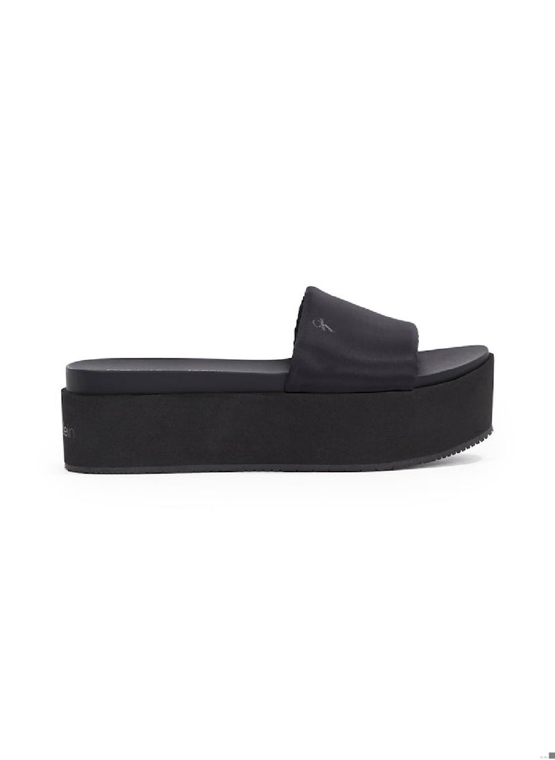Women's Platform Wedge Sandals - Polyester, Black